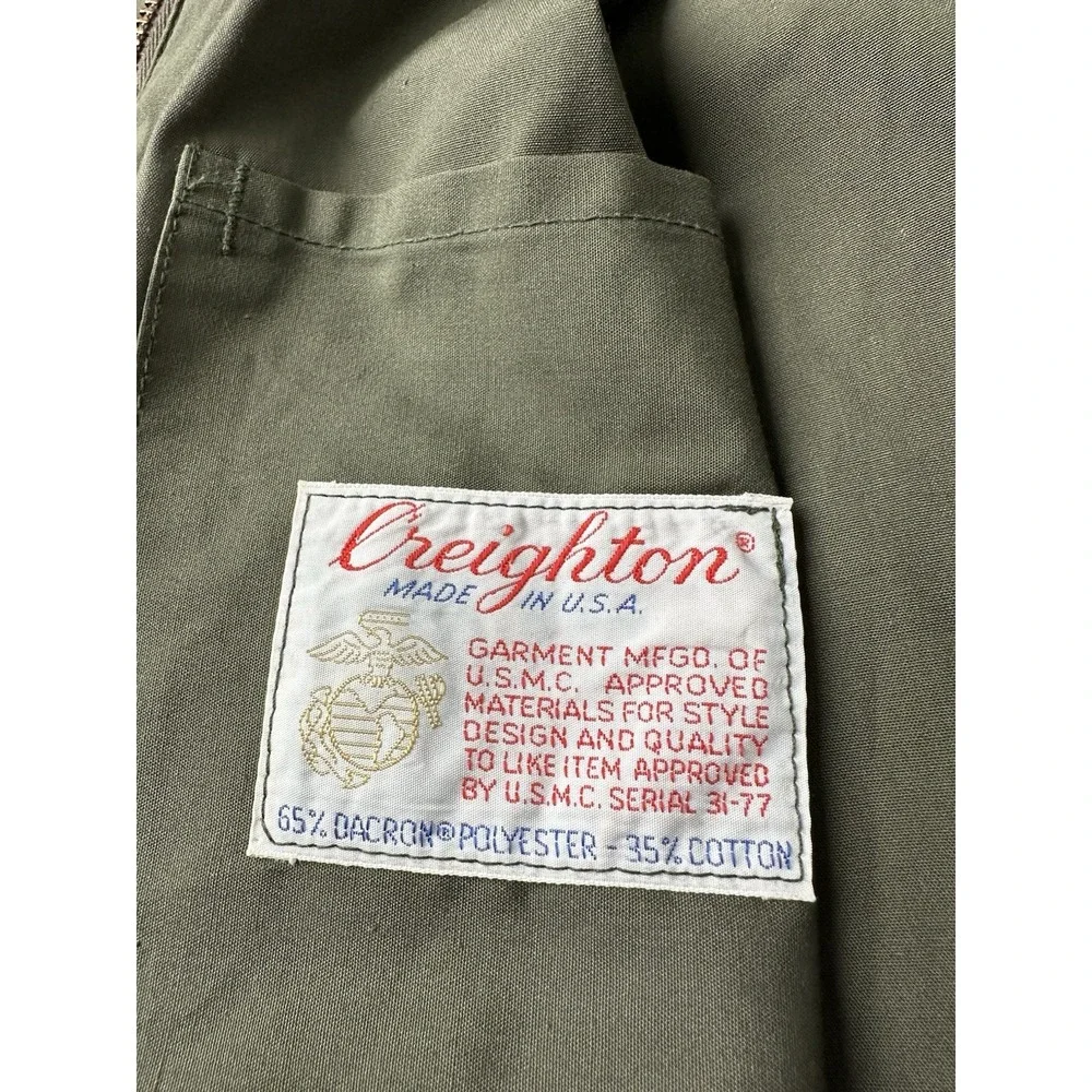 Mens 1977 Creighton USMC‎ Olive Field Military Jacket Scovill Zip, Size L